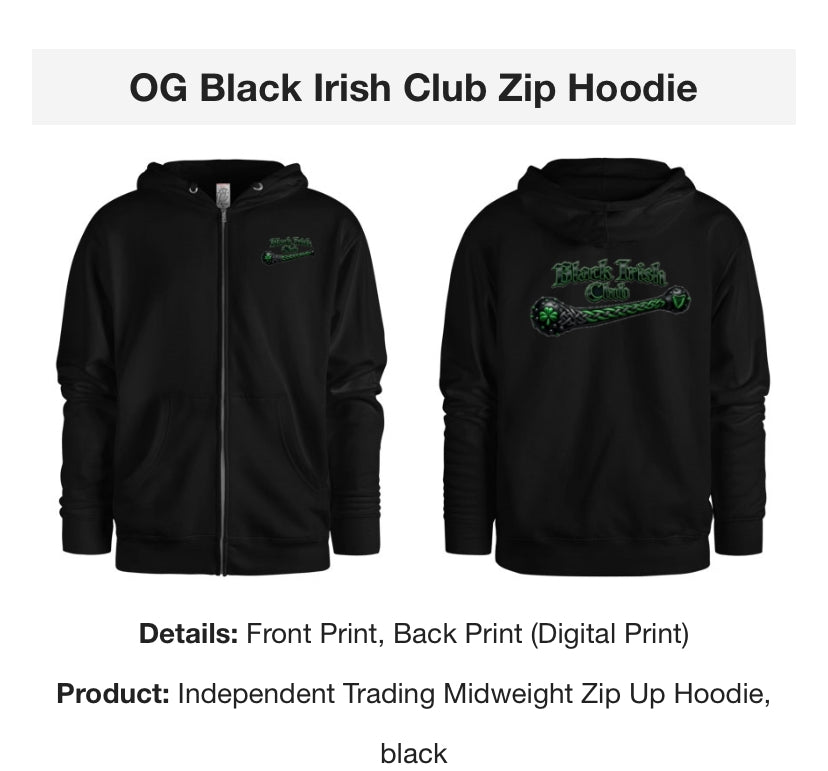 OG Black Irish Club Hoodie Zip