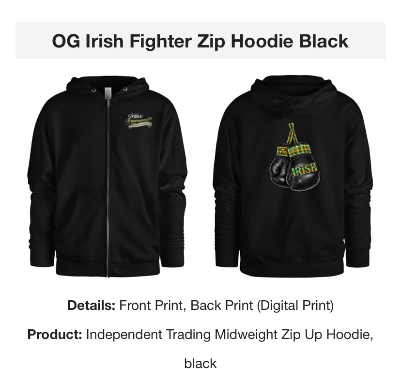 OG Irish Fighter Zip Hoodie Black