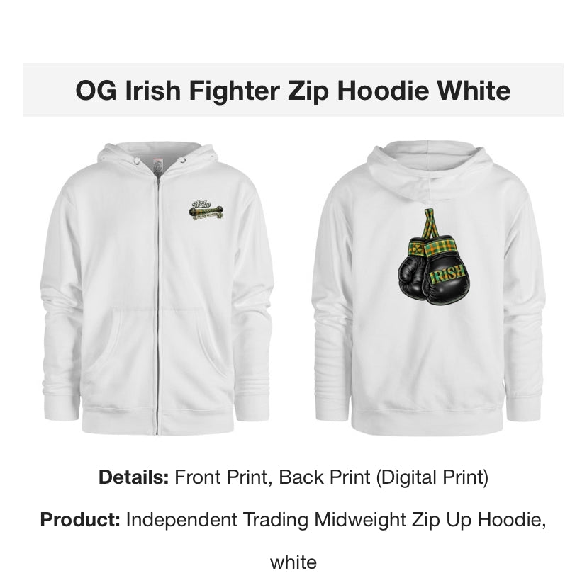 OG Irish Fighter Zip Hoodie White