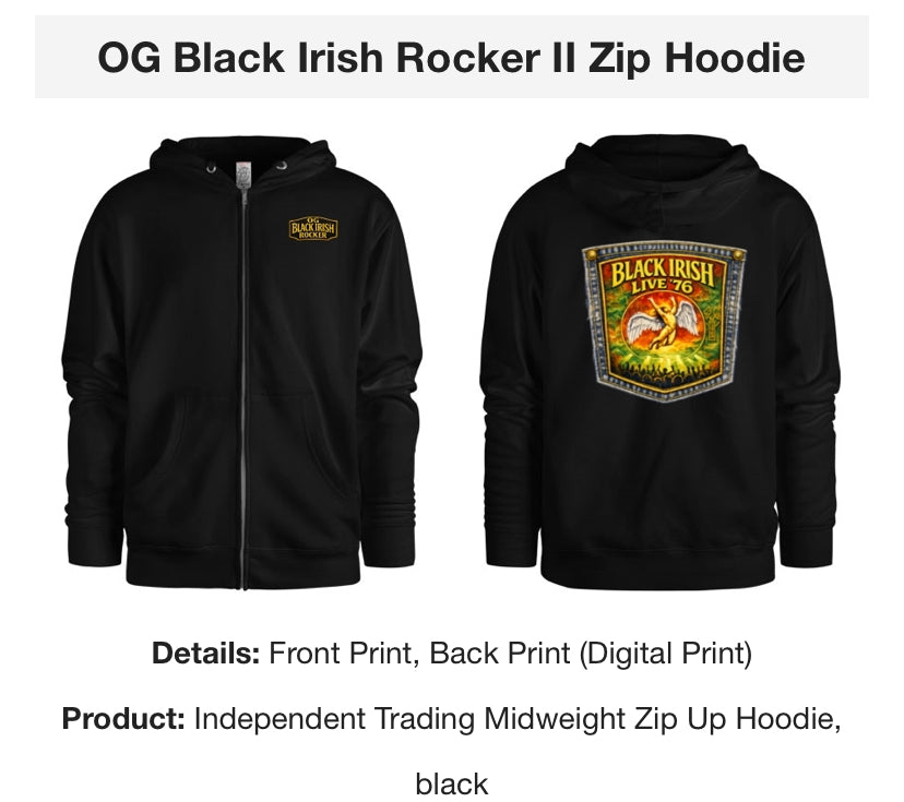 OG Black Irish Rocker II Zip Hoodie
